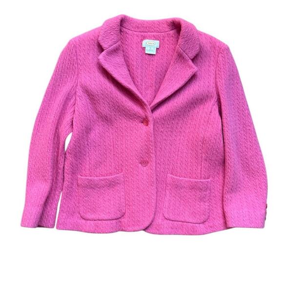 Talbots Pink 100% Wool Cable Knit Barbiecore Blazer Jacket Size XL - Picture 1 of 5